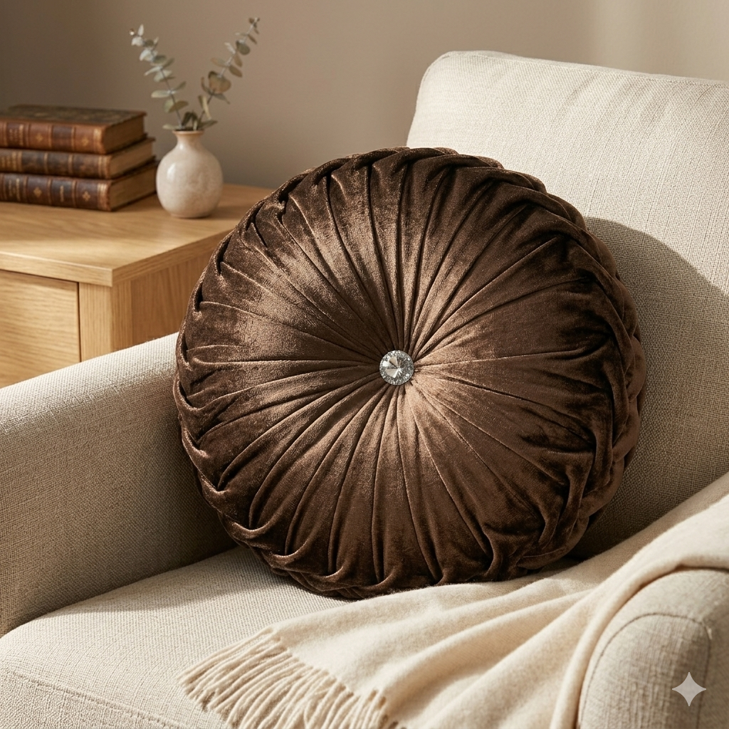 Velvet Brown Round Cushion