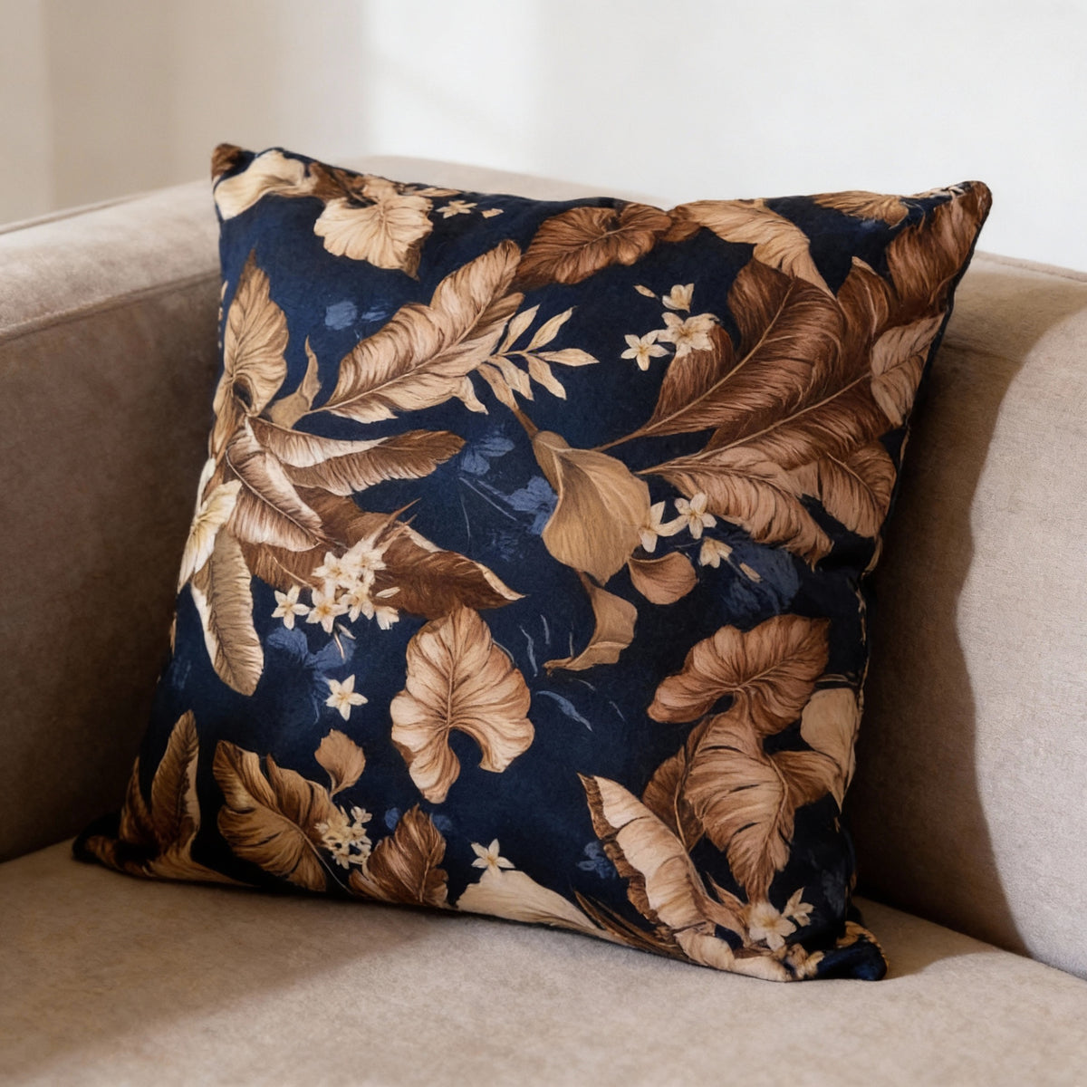 Brown Leaves Print Scatter Cushion Cover 45cm x 45cm