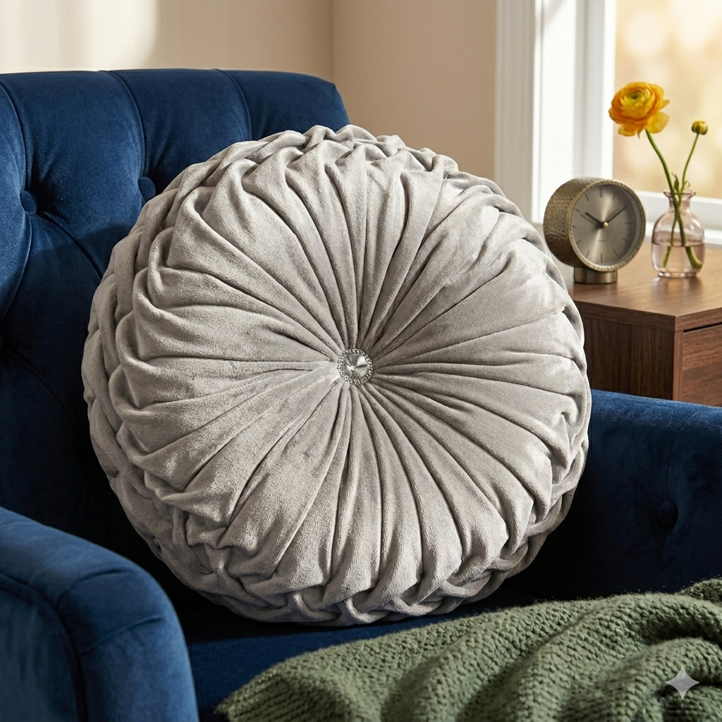 Velvet Grey Round Cushion